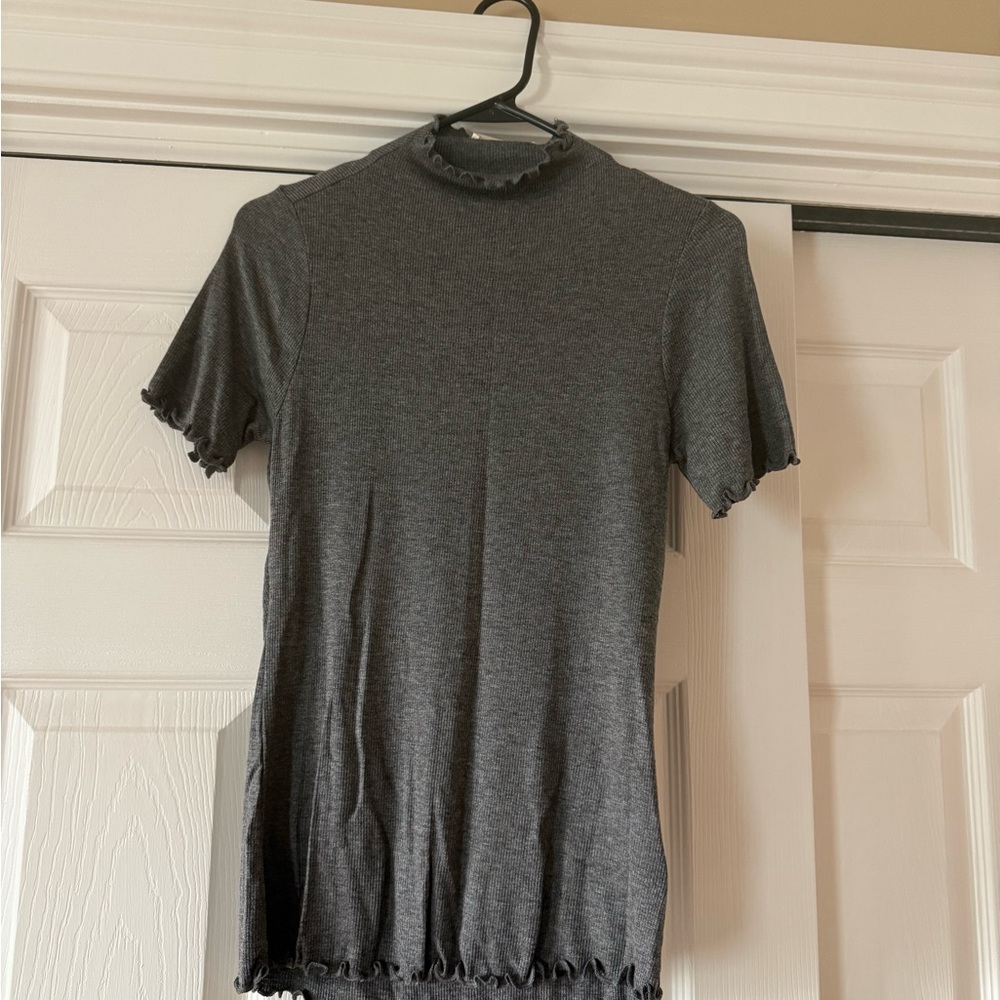 Le Lis Charcoal Ruffled Knit Top